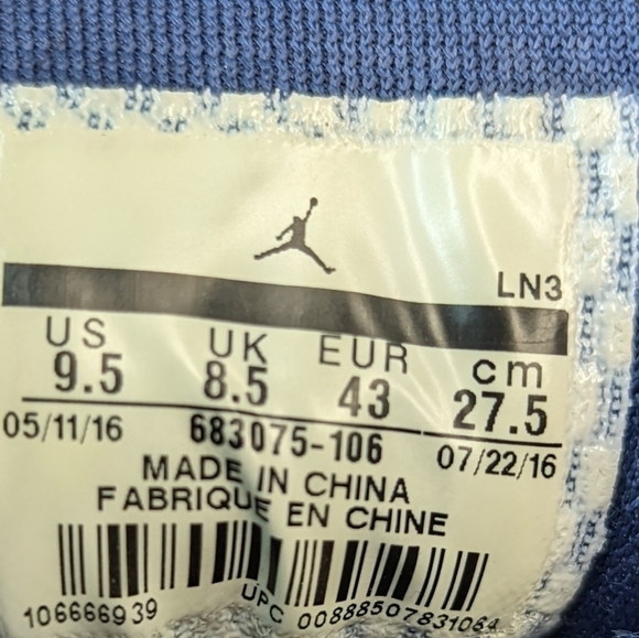 Nike Air Jordan 16 Retro Midnight Navy 2016 men's Size 9.5 683075-106 White Blue - Picture 9 of 10